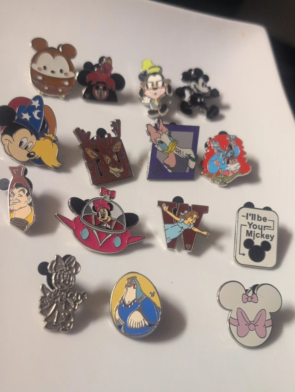 Disney Multicolor Kids Enamel Pin Lot - Pink, Red, Blue, Yellow, Black, Purple
